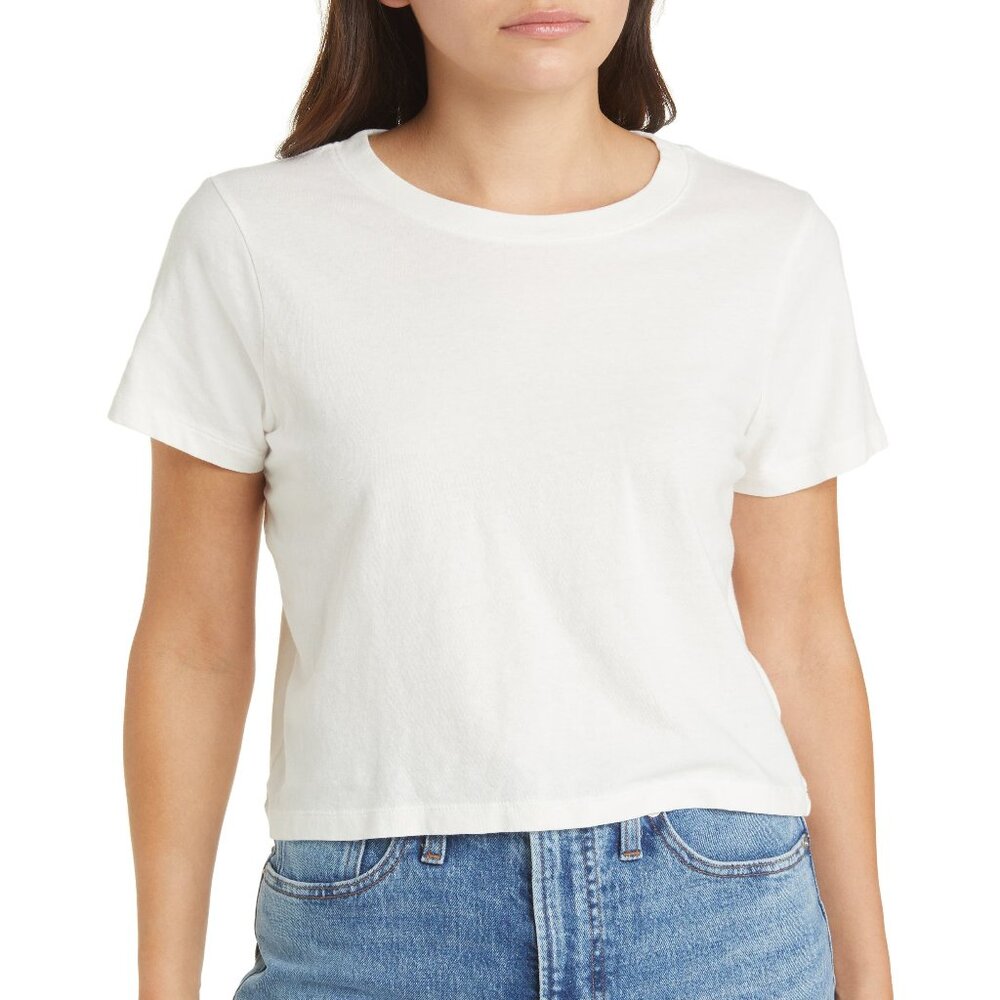 Madewell White Lakeshore Softfade Cotton Crop Tee Large Never Worn